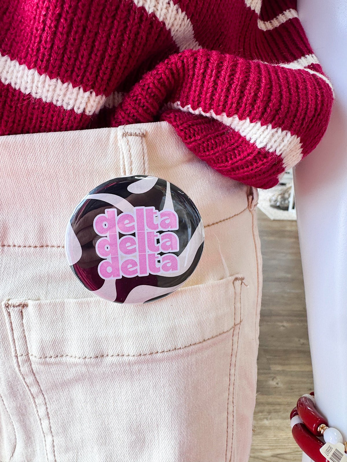 Tri Delta Black and White Wave Button Pin - The Pink Pineapple 850