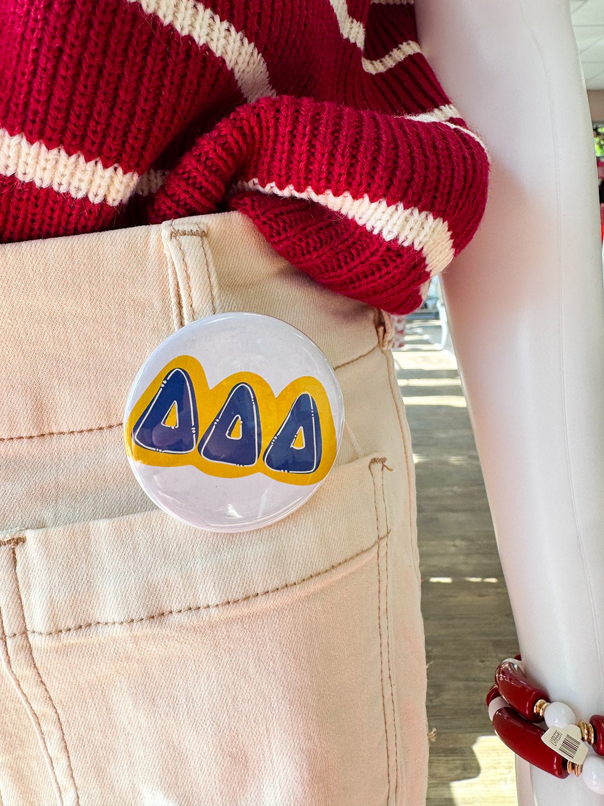 Tri Delta Blue Bubble Letters Button Pin - The Pink Pineapple 850