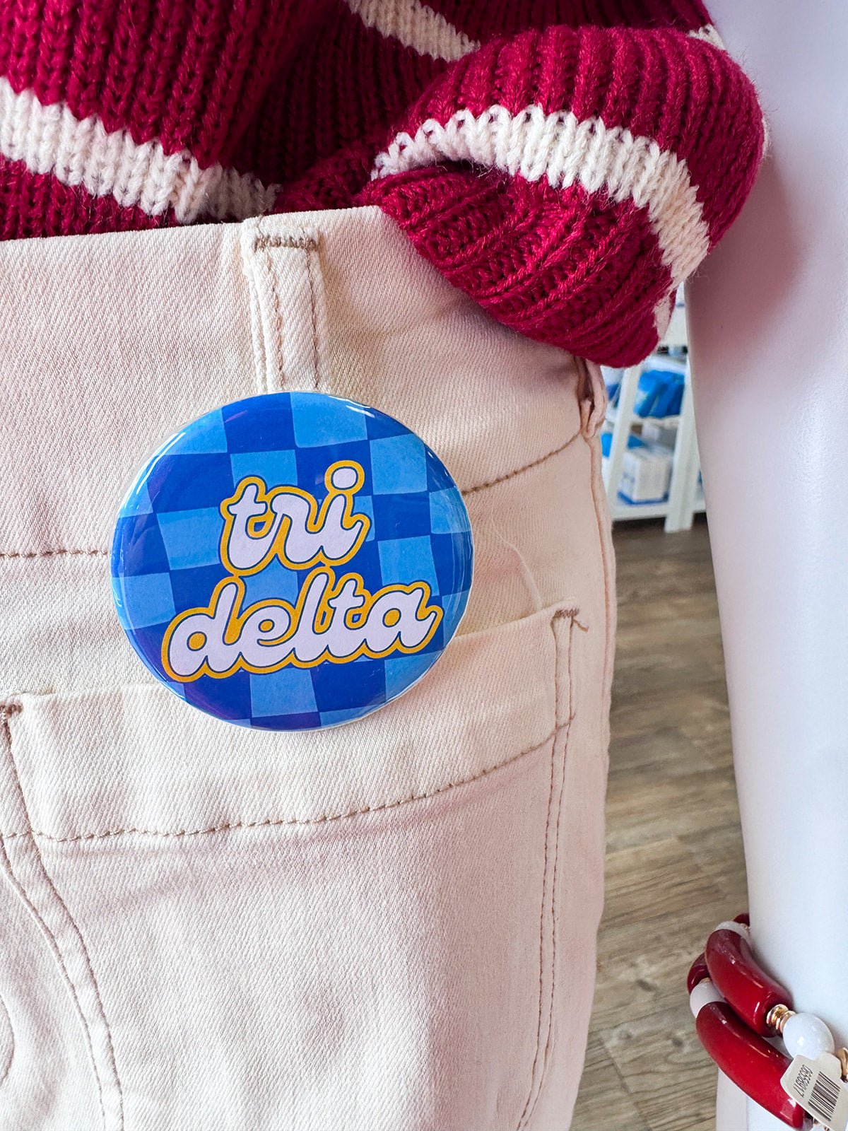 Tri Delta Blue Checkered Button Pin - The Pink Pineapple 850
