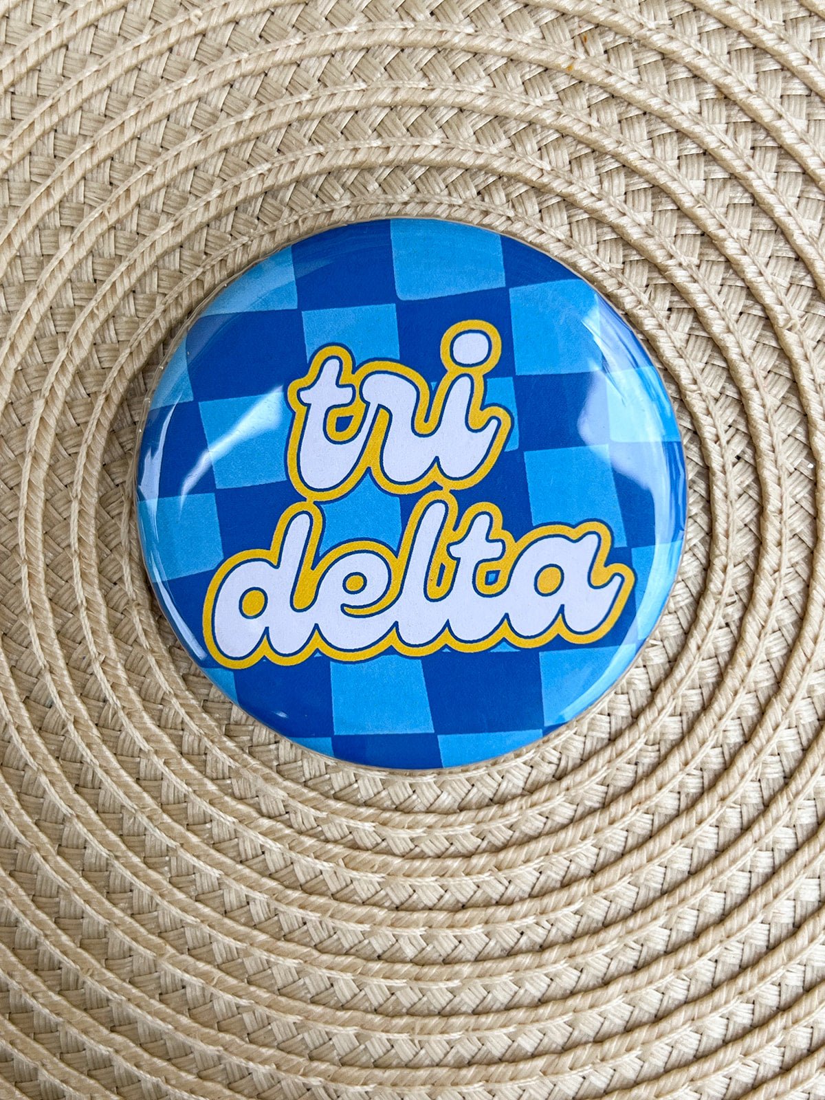 Tri Delta Blue Checkered Button Pin - The Pink Pineapple 850