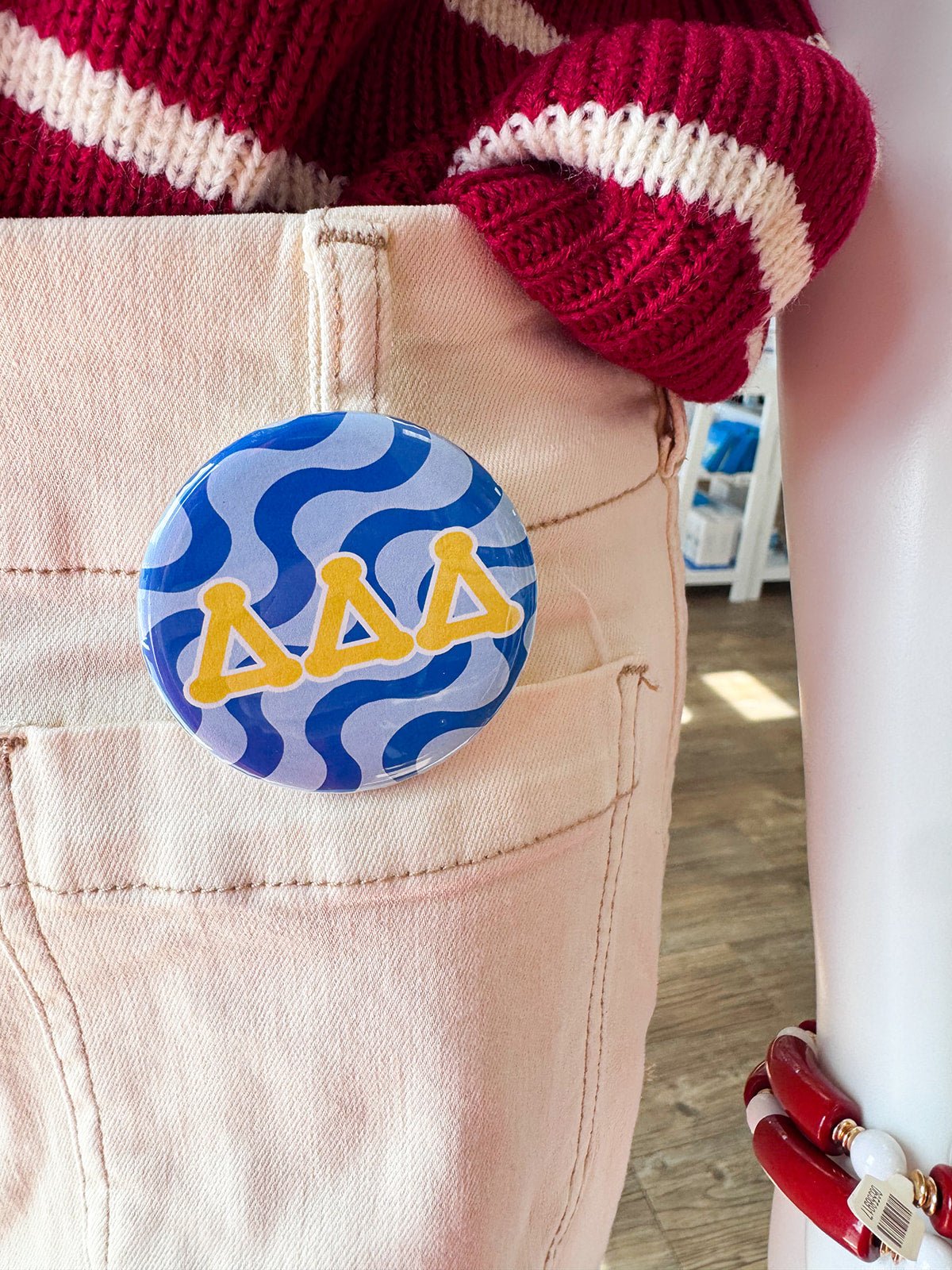 Tri Delta Blue Wave Button Pin - The Pink Pineapple 850