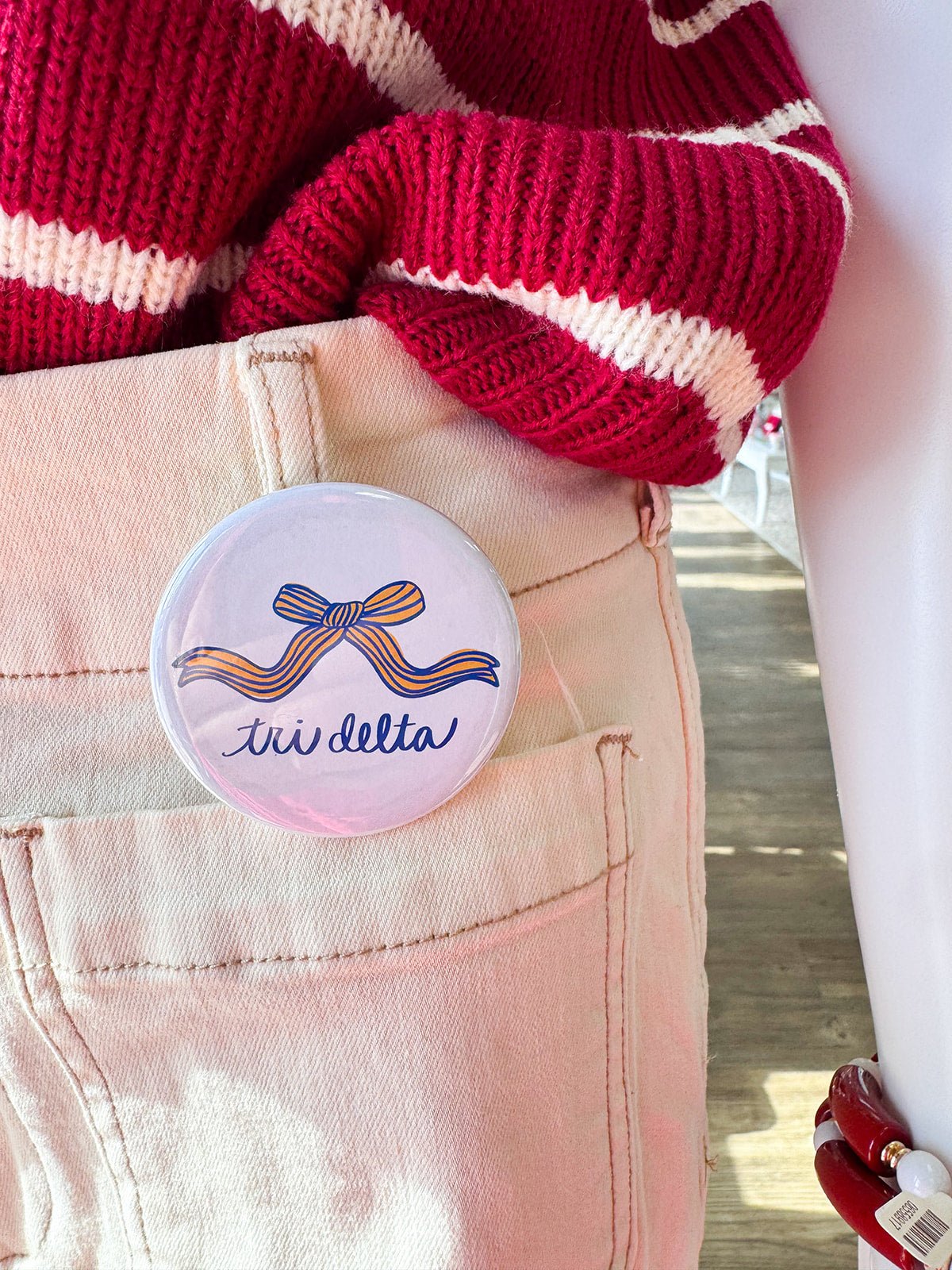 Tri Delta Bow Button Pin - The Pink Pineapple 850
