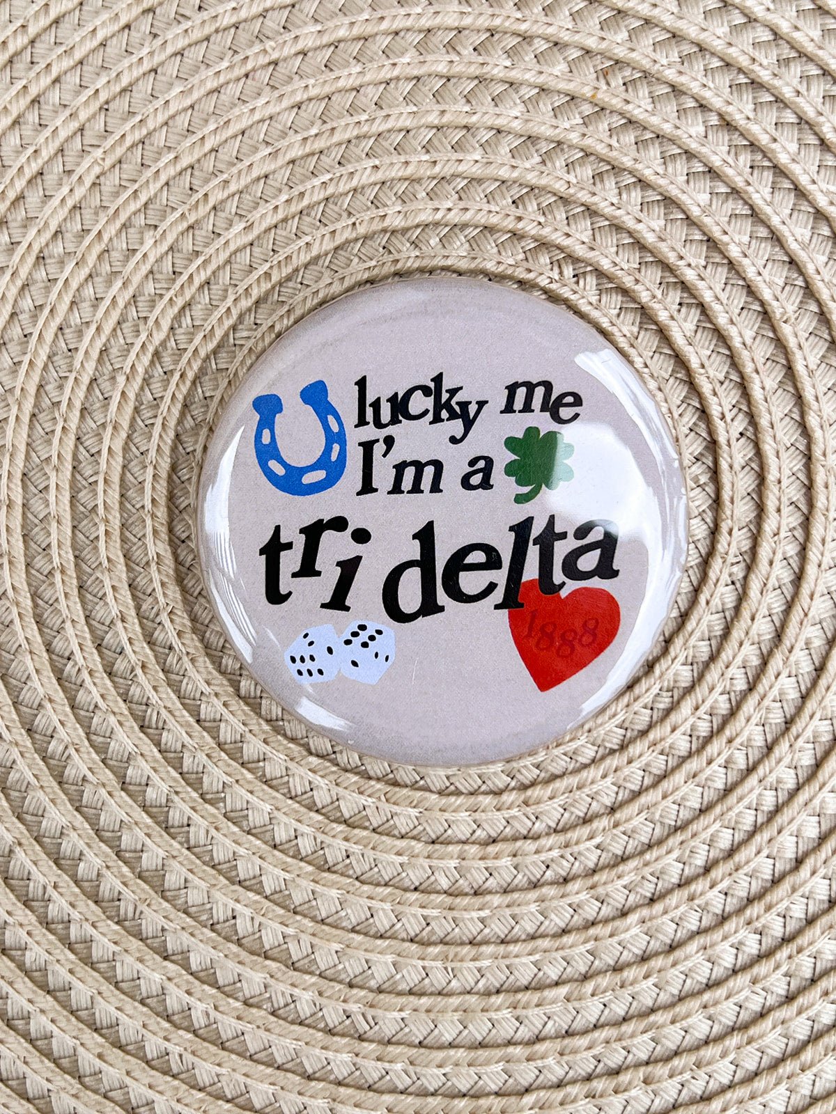 Tri Delta Lucky Me I'm a Tri Delta Button Pin - The Pink Pineapple 850