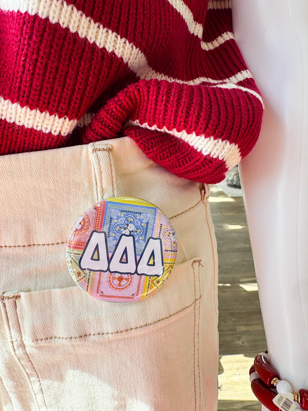 Tri Delta Pastel Bandana Button Pin - The Pink Pineapple 850