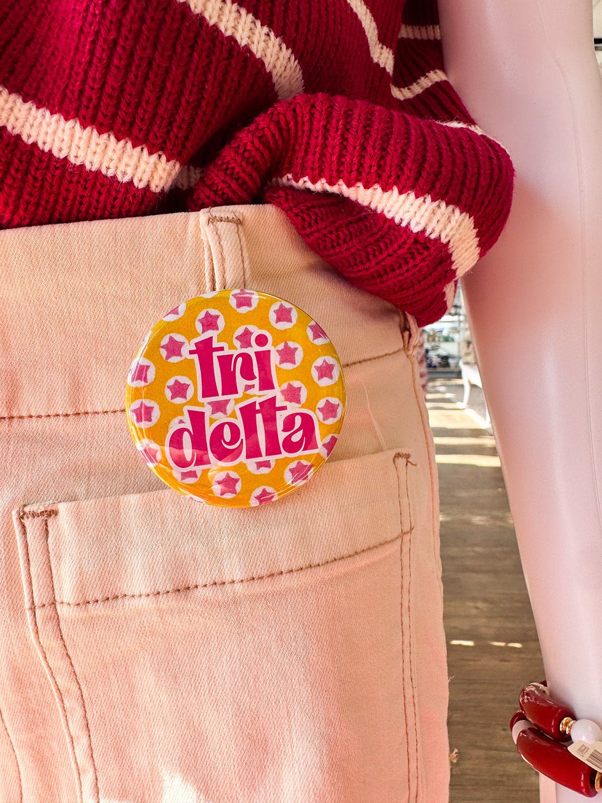 Tri Delta Pink Stars Button Pin - The Pink Pineapple 850