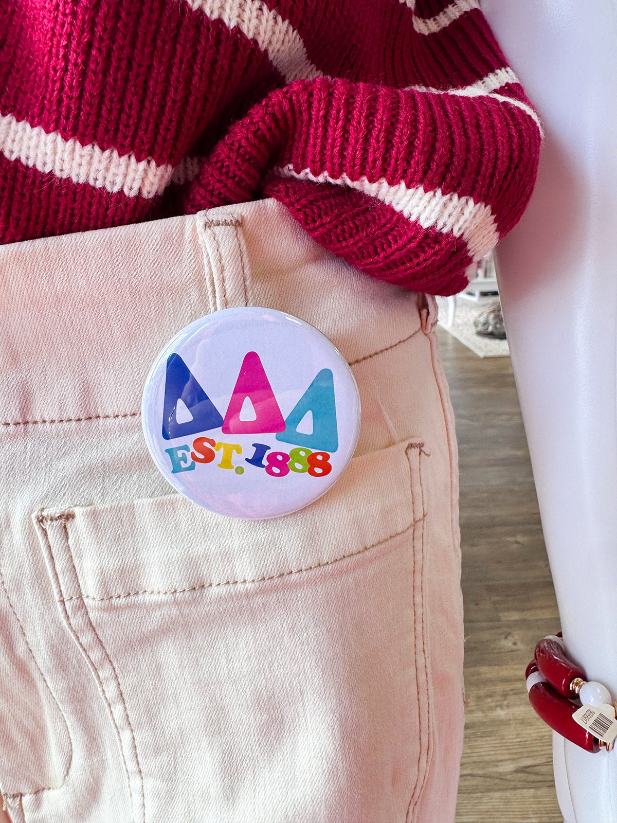 Tri Delta Rainbow Bubble Letters Button Pin - The Pink Pineapple 850