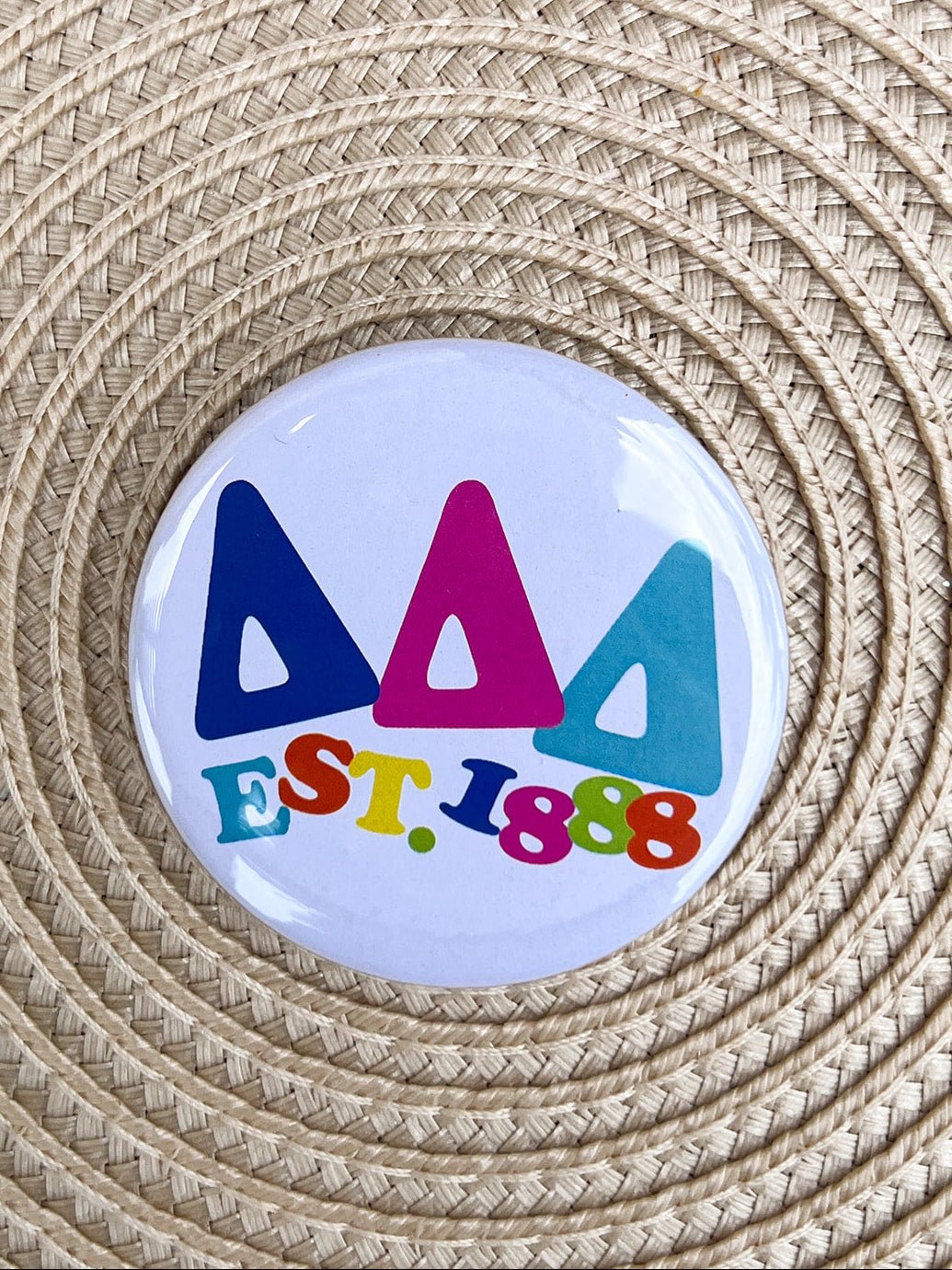 Tri Delta Rainbow Bubble Letters Button Pin - The Pink Pineapple 850
