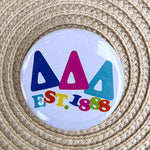 Tri Delta Rainbow Bubble Letters Button Pin - The Pink Pineapple 850