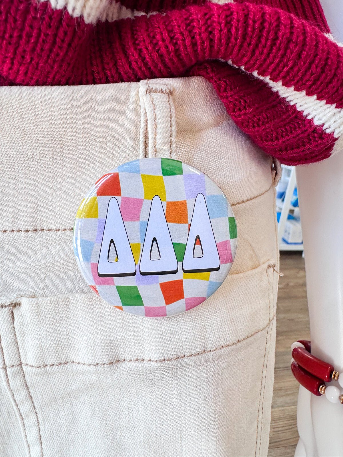Tri Delta Rainbow Checkered Button Pin - The Pink Pineapple 850