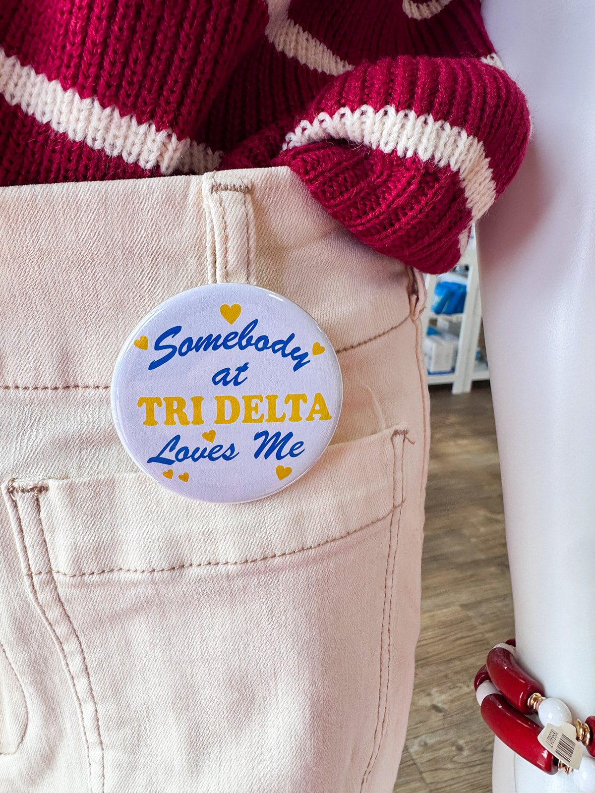 Tri Delta Somebody at Tri Delta Loves Me Button Pin - The Pink Pineapple 850