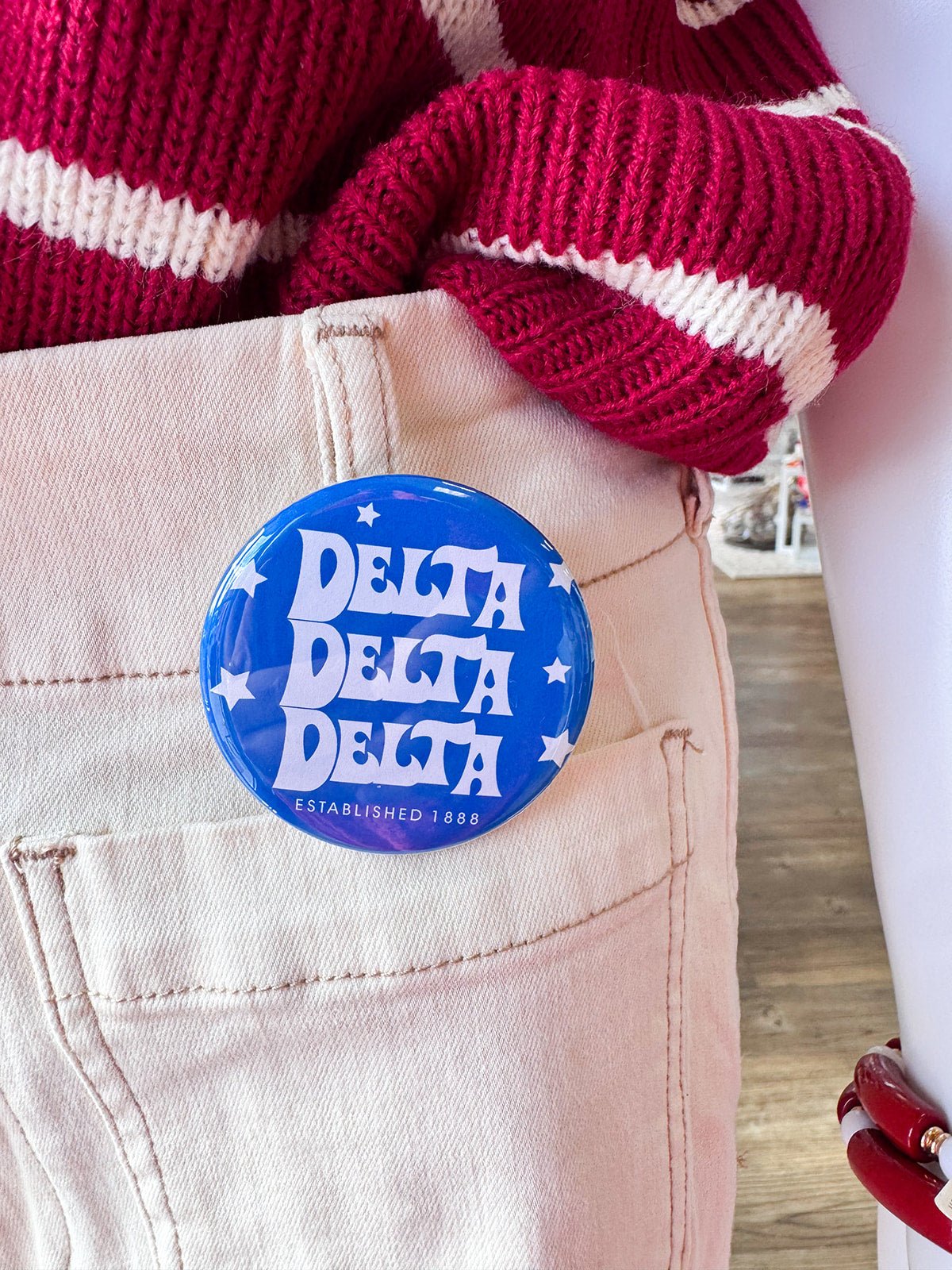 Tri Delta Stars Button Pin - The Pink Pineapple 850