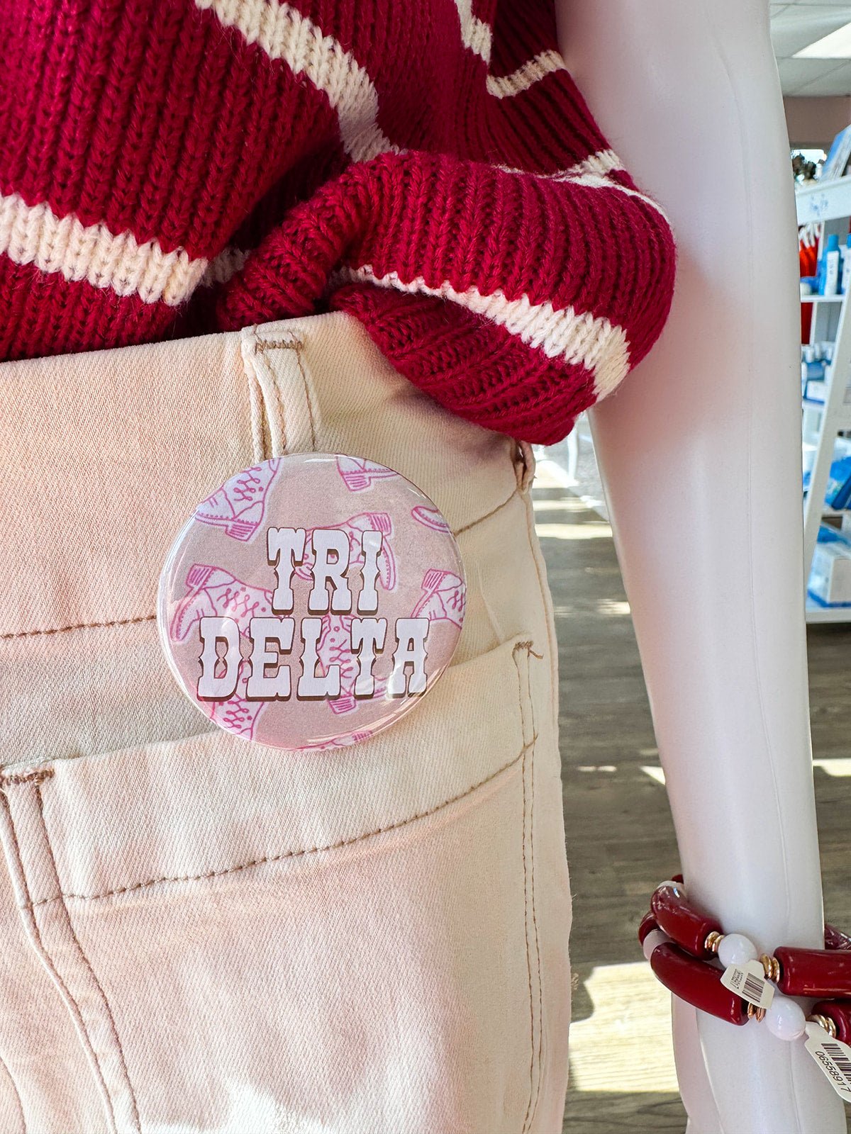 Tri Delta Western Boots Button Pin - The Pink Pineapple 850