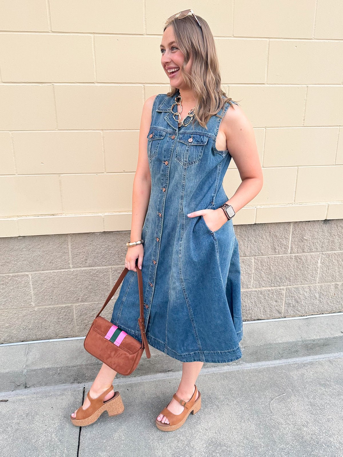 [TRIBAL] Fit-and-Flare Denim Dress - The Pink Pineapple 850