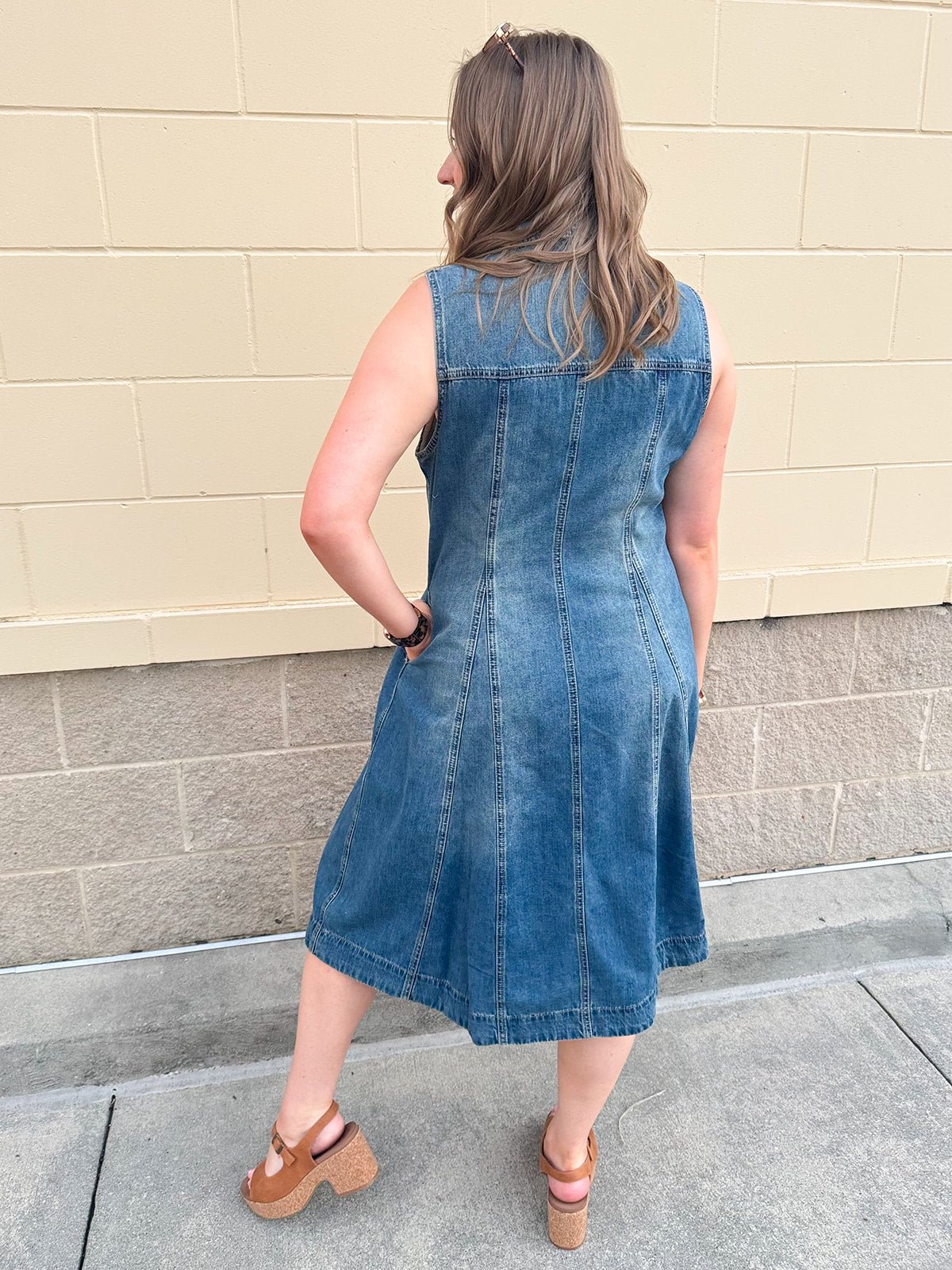 [TRIBAL] Fit-and-Flare Denim Dress - The Pink Pineapple 850