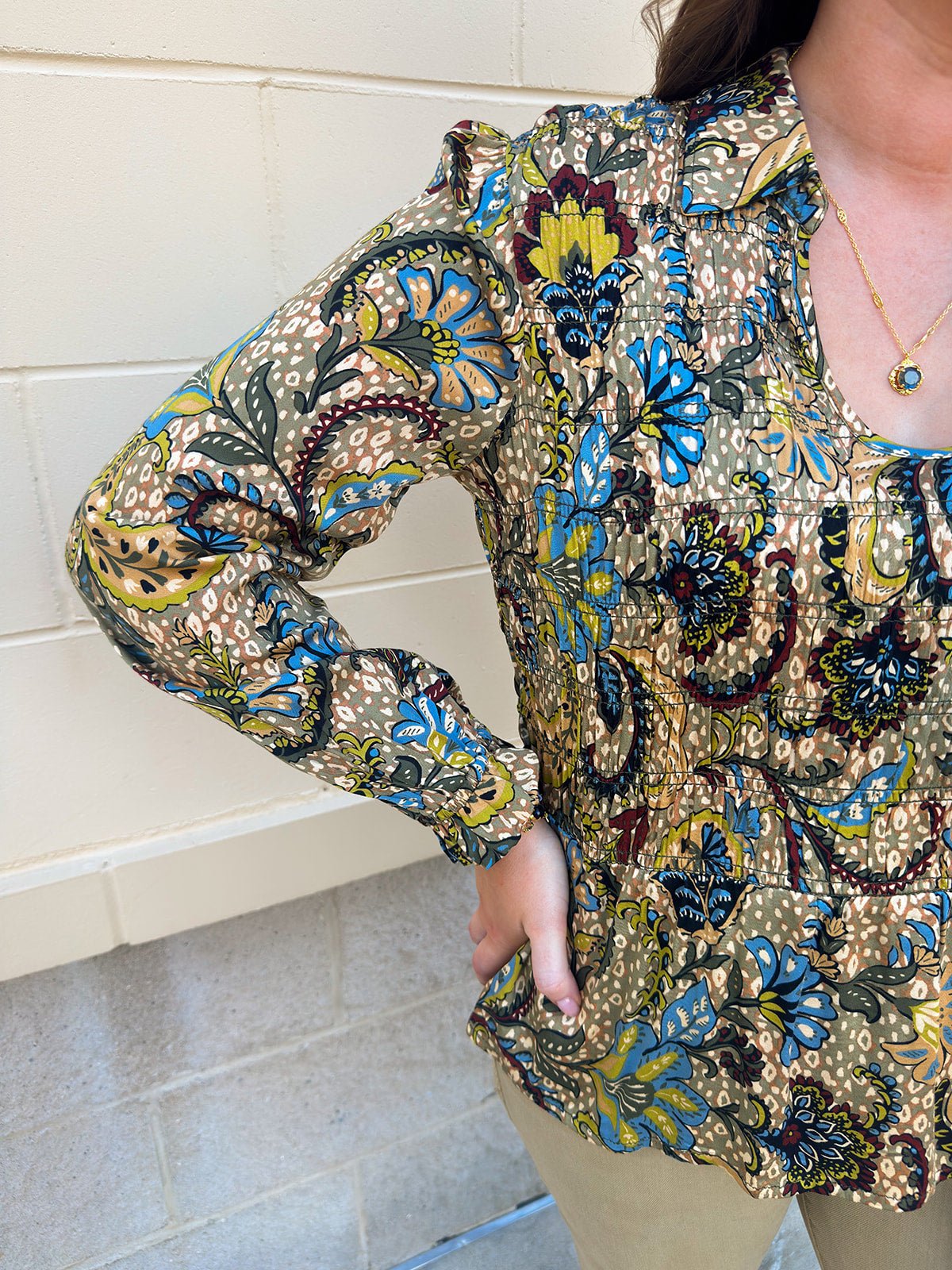 [TRIBAL] Paisley Ruffle Blouse in Aloe - The Pink Pineapple 850