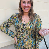 [TRIBAL] Paisley Ruffle Blouse in Aloe - The Pink Pineapple 850