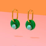 [Tribe + Temple] Deco Glam Medallion Oval Hoops - Green - The Pink Pineapple 850
