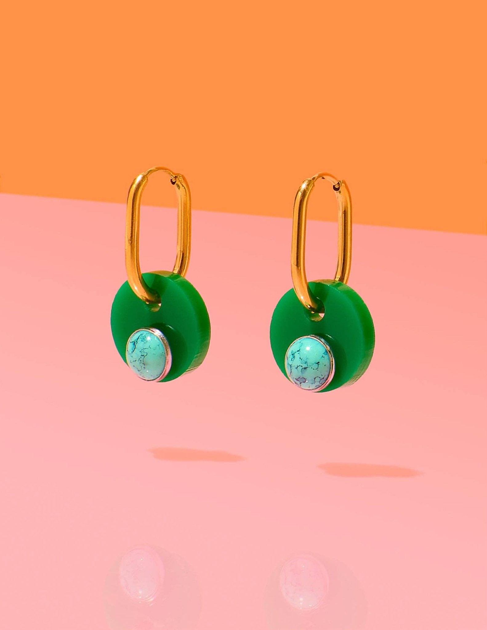 [Tribe + Temple] Deco Glam Medallion Oval Hoops - Green - The Pink Pineapple 850