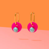 [Tribe + Temple] Deco Glam Medallion Oval Hoops – Pink - The Pink Pineapple 850