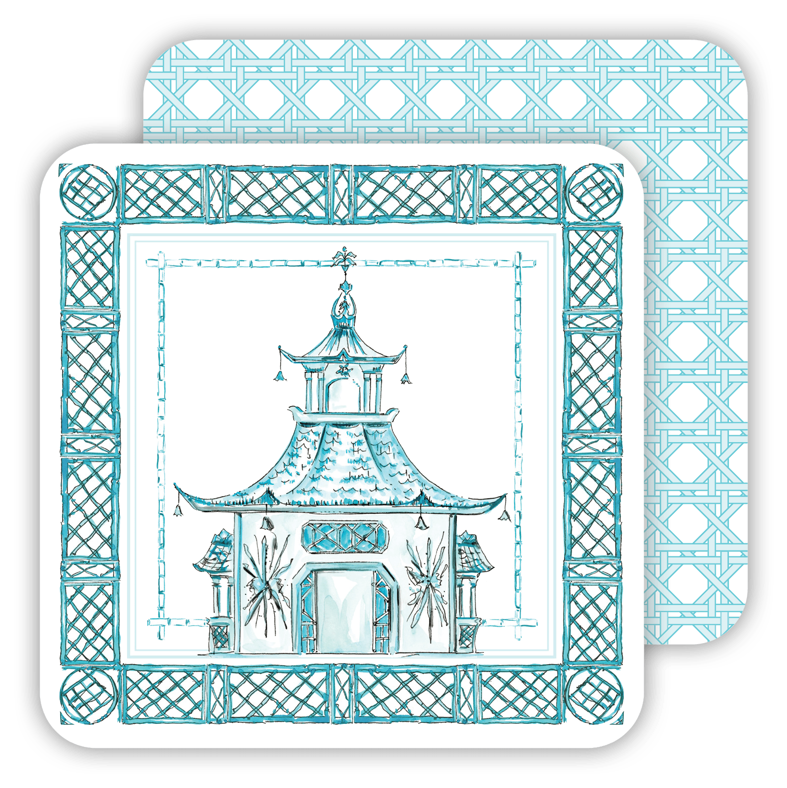 Turquoise Pagoda Garden Party Coaster Set - The Pink Pineapple 850