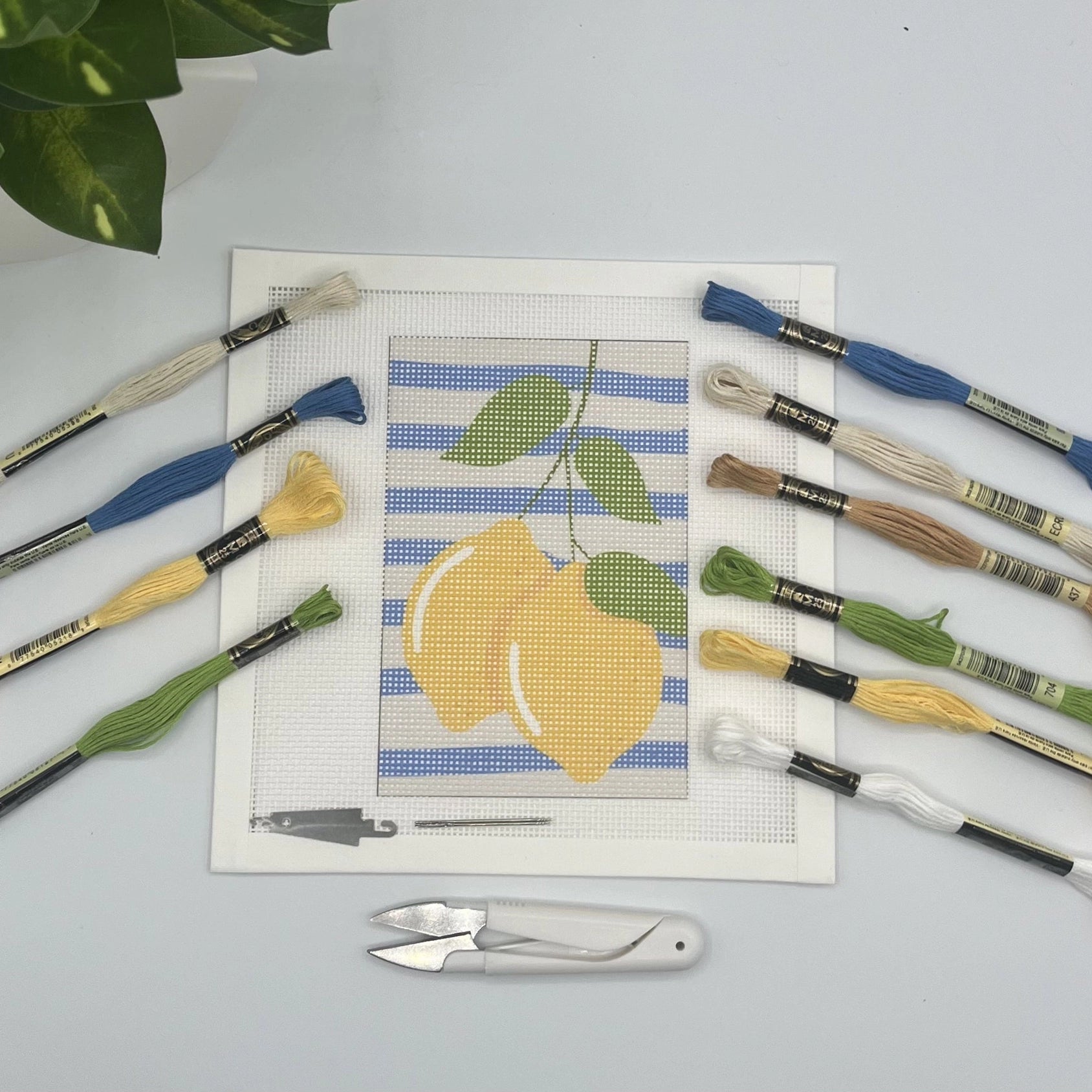 Two Lemons on Blue Stripes Needlepoint Kit - The Pink Pineapple 850