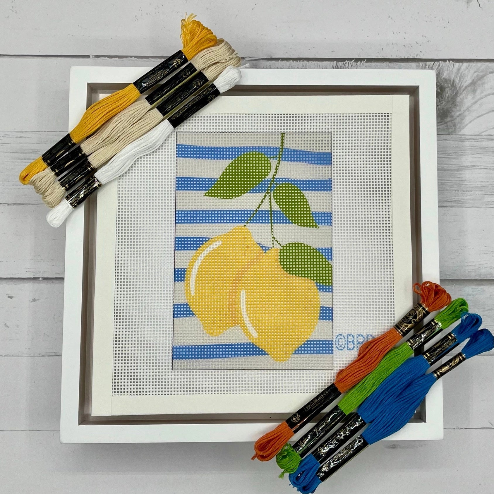 Two Lemons on Blue Stripes Needlepoint Kit - The Pink Pineapple 850