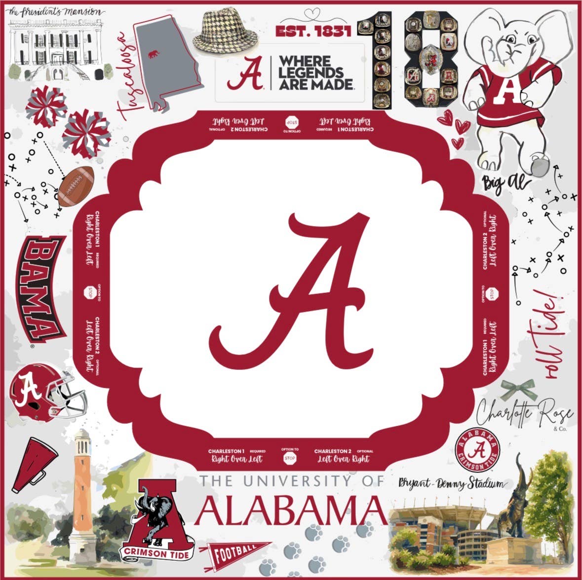 University of Alabama Licensed Mahjong Mat- PREORDER - The Pink Pineapple 850