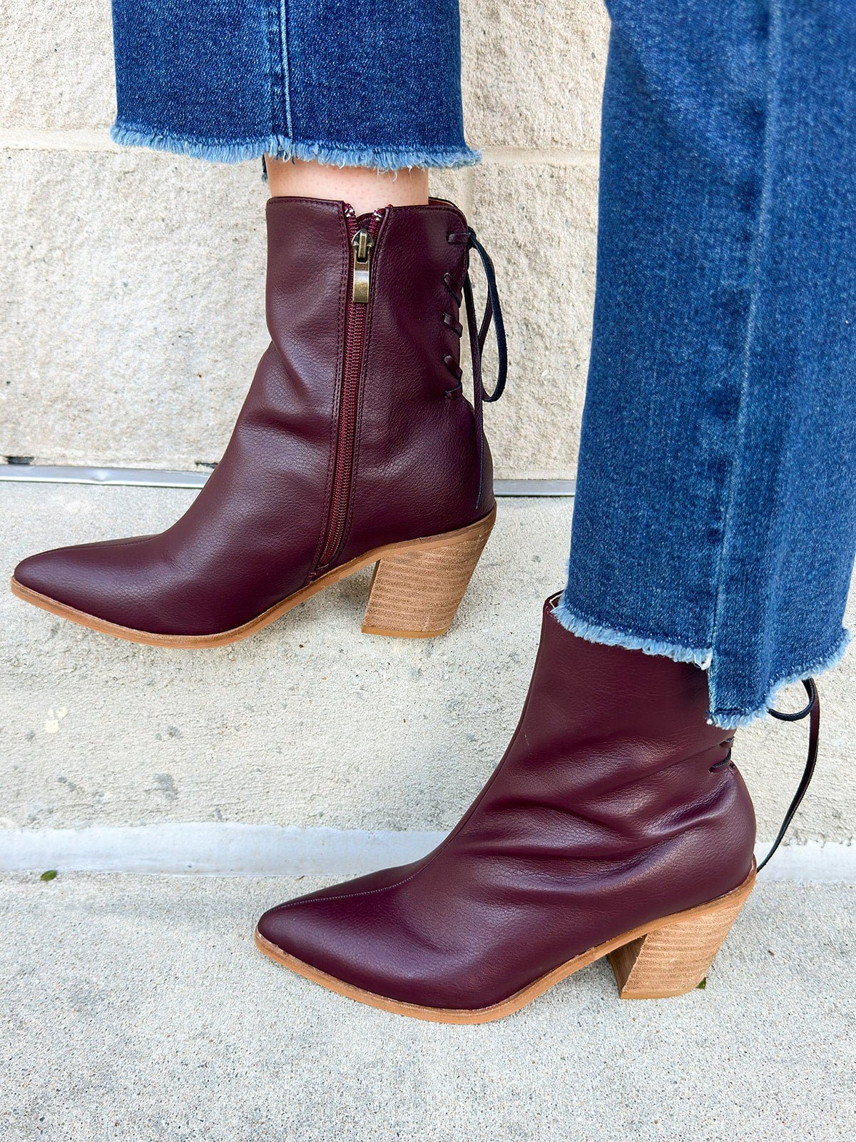 Valencia Pointed Toe Ankle Boot in Garnet - The Pink Pineapple 850