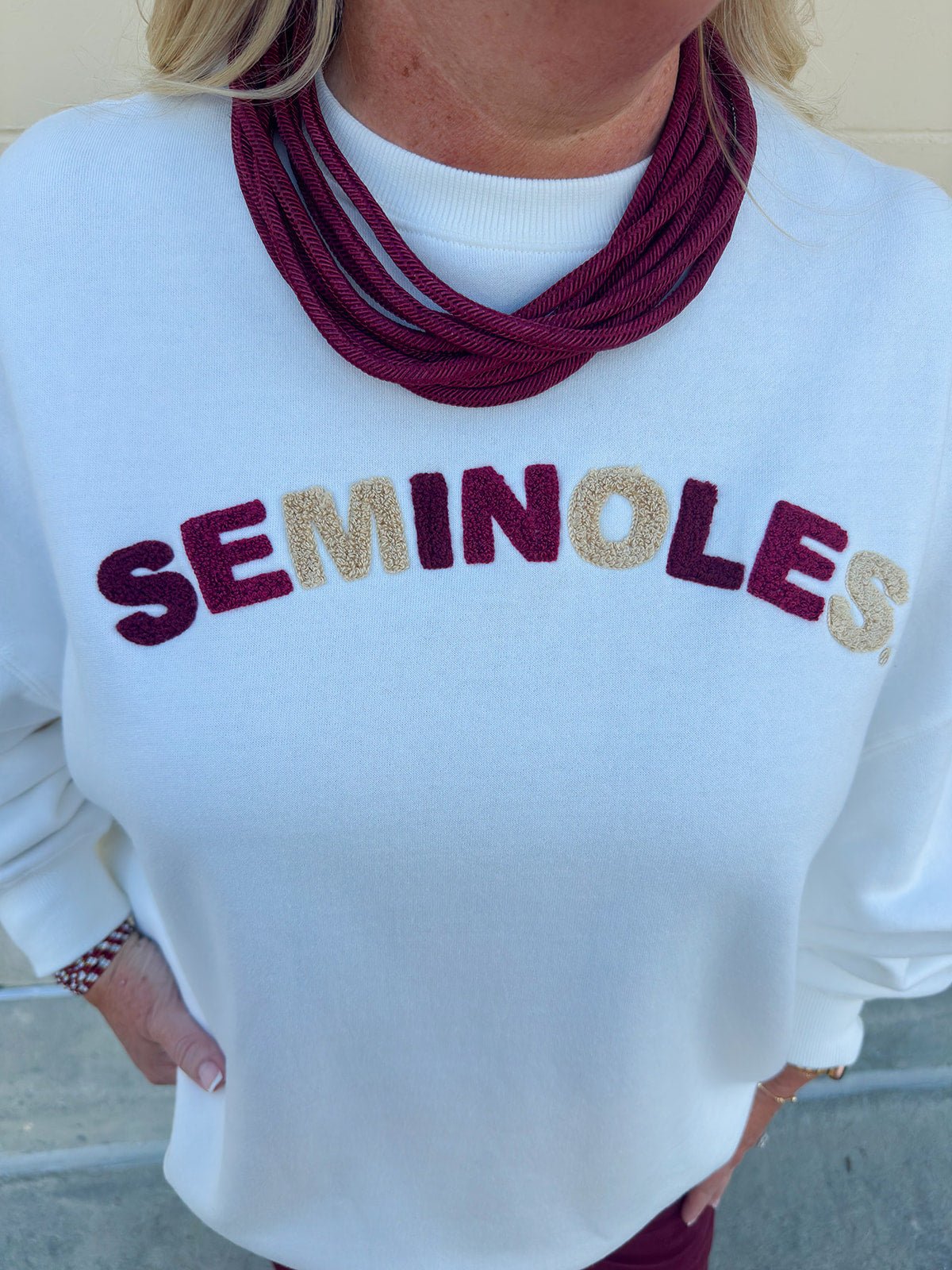 Varsity Charm Crew in White - The Pink Pineapple 850