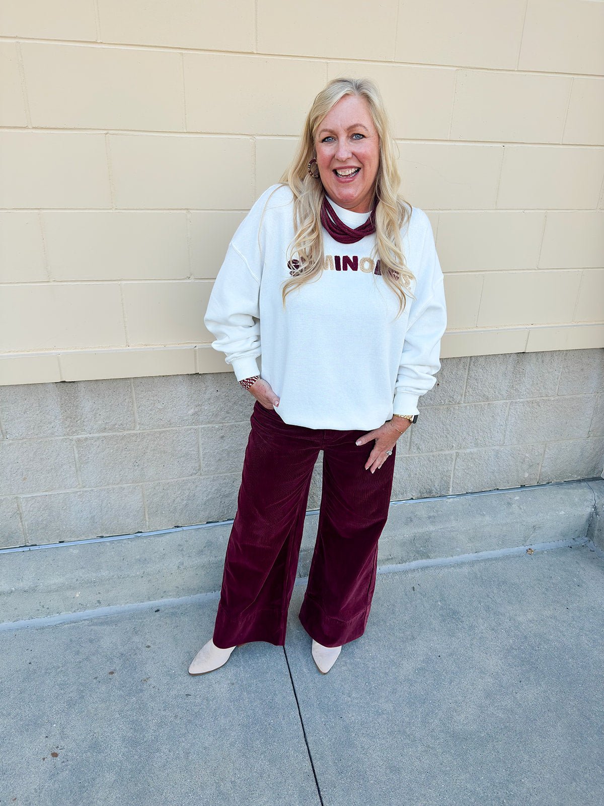 Varsity Charm Crew in White - The Pink Pineapple 850