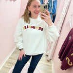 Varsity Charm Crew in White - The Pink Pineapple 850