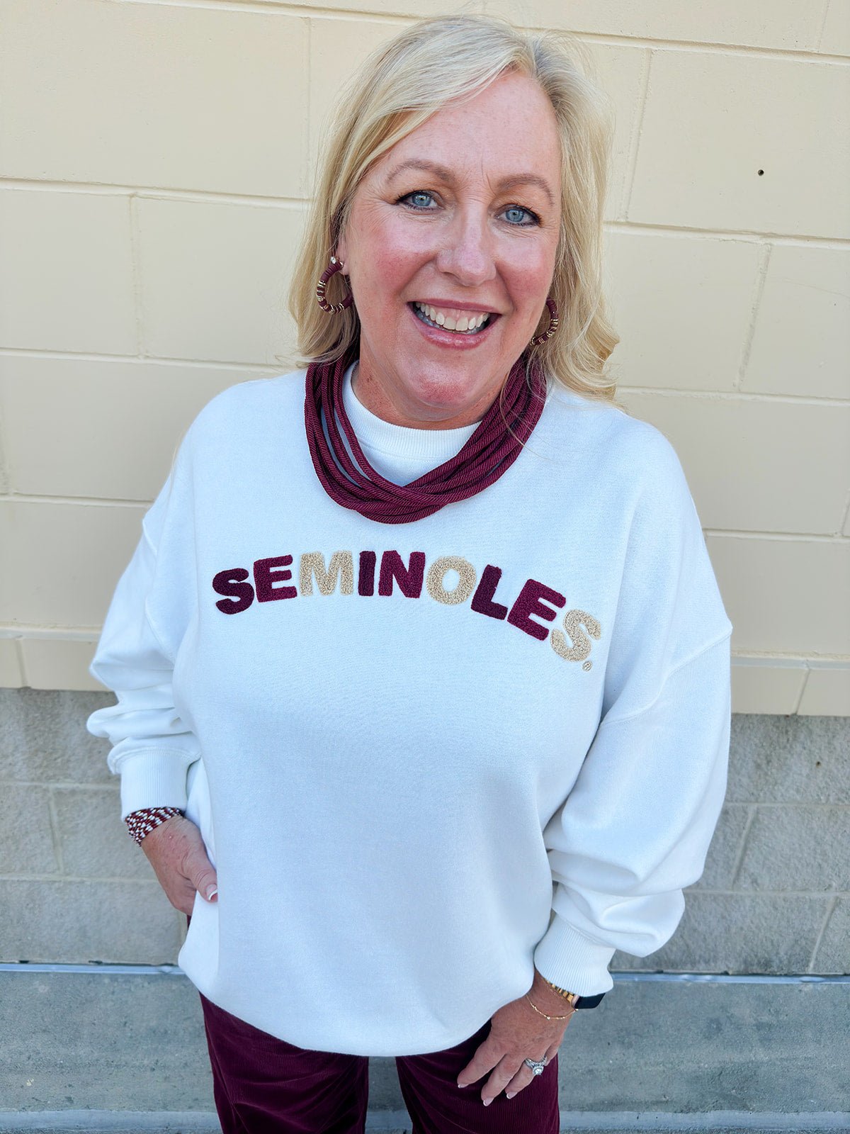 Varsity Charm Crew in White - The Pink Pineapple 850