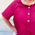 Victory Charm Button Up Blouse in Garnet - The Pink Pineapple 850