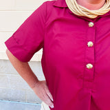 Victory Charm Button Up Blouse in Garnet - The Pink Pineapple 850