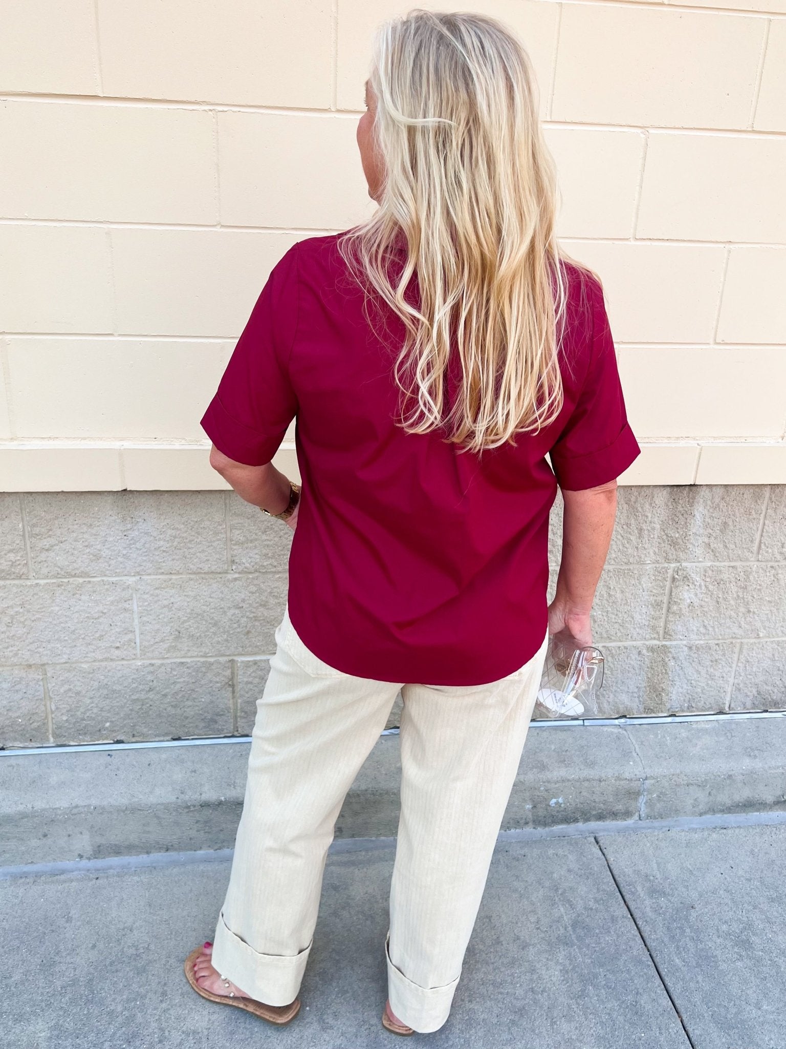 Victory Charm Button Up Blouse in Garnet - The Pink Pineapple 850