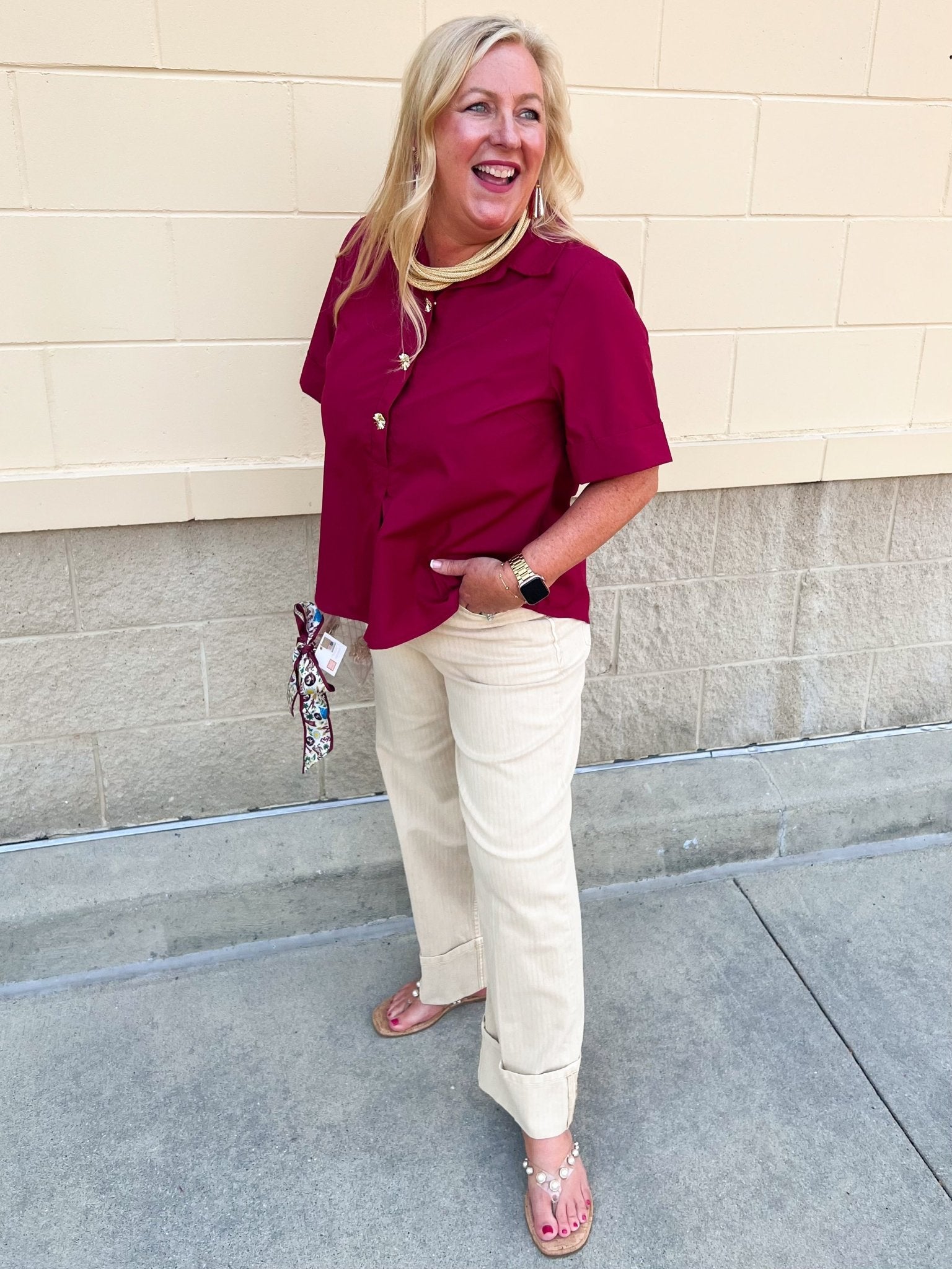 Victory Charm Button Up Blouse in Garnet - The Pink Pineapple 850