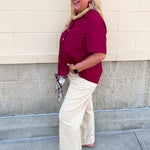 Victory Charm Button Up Blouse in Garnet - The Pink Pineapple 850