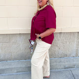 Victory Charm Button Up Blouse in Garnet - The Pink Pineapple 850