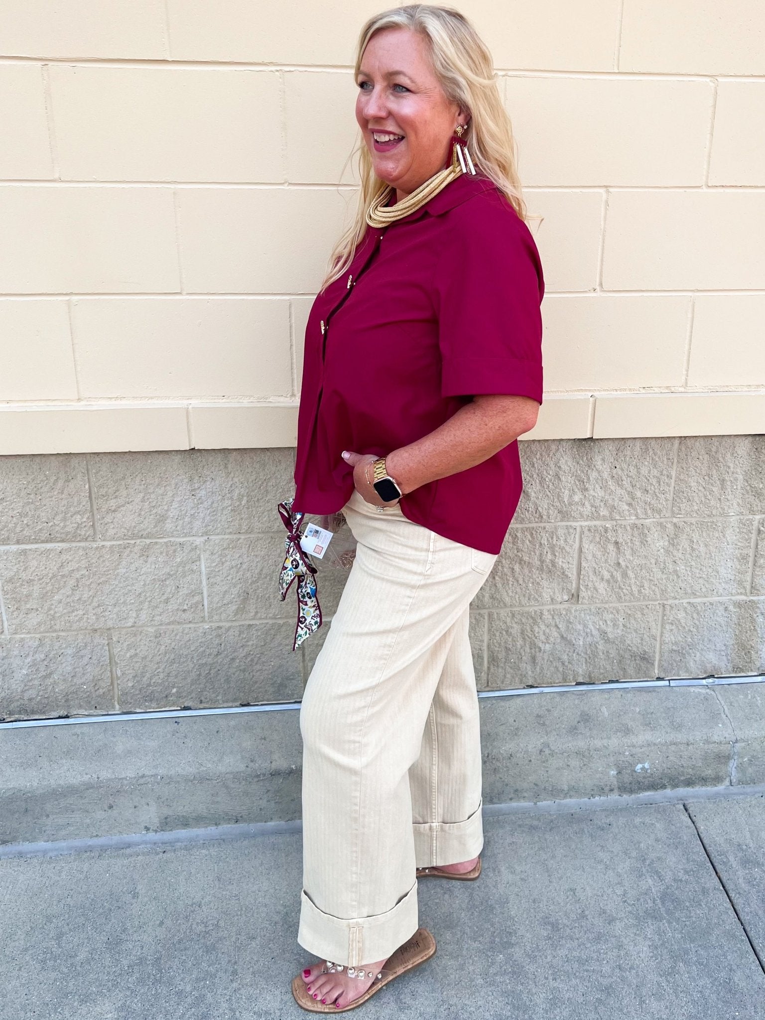Victory Charm Button Up Blouse in Garnet - The Pink Pineapple 850