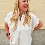 Victory Lap Button Down Top in Oatmeal - The Pink Pineapple 850