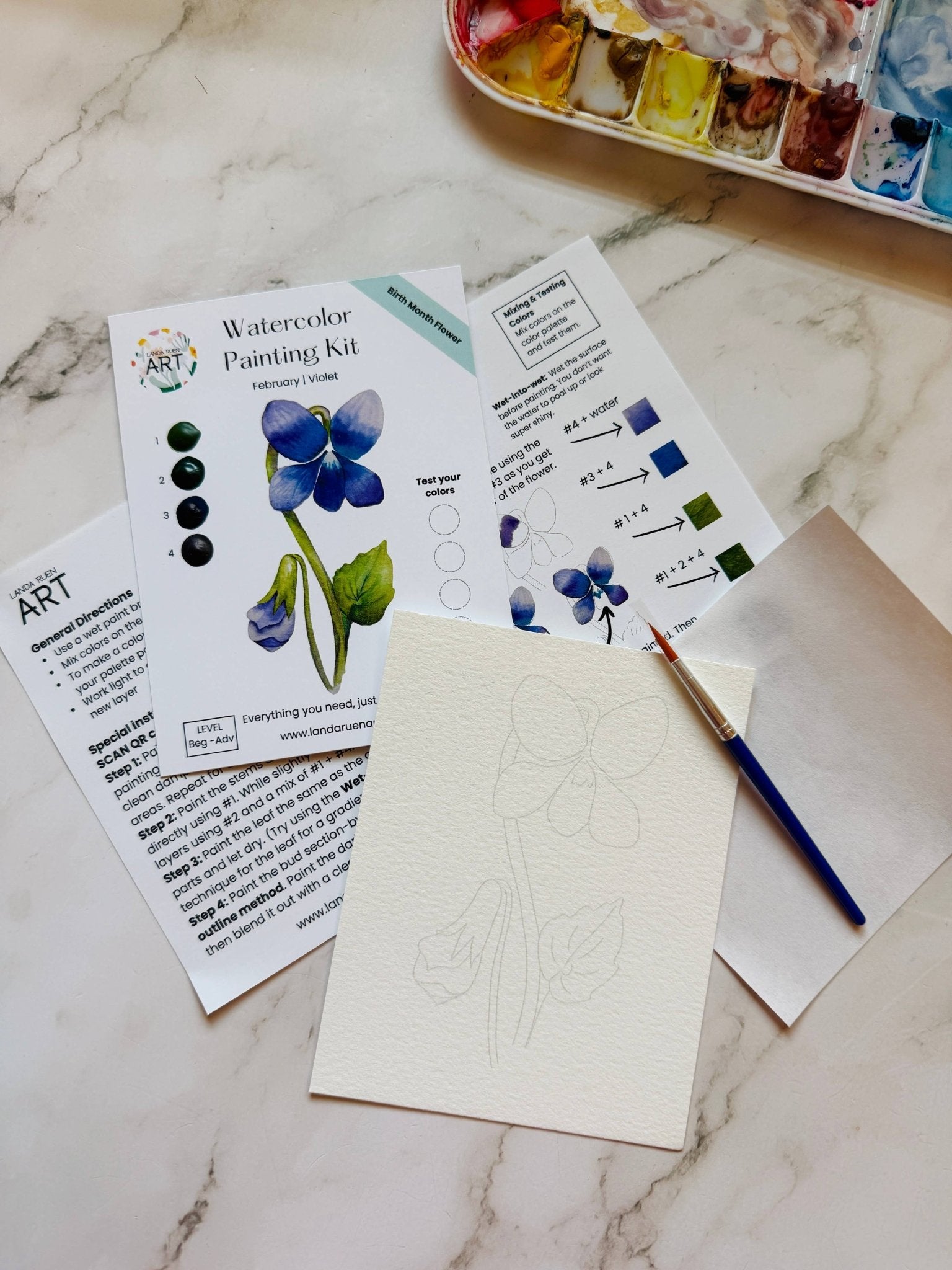 Violet Watercolor Kit | February Birth Month Flower - The Pink Pineapple 850