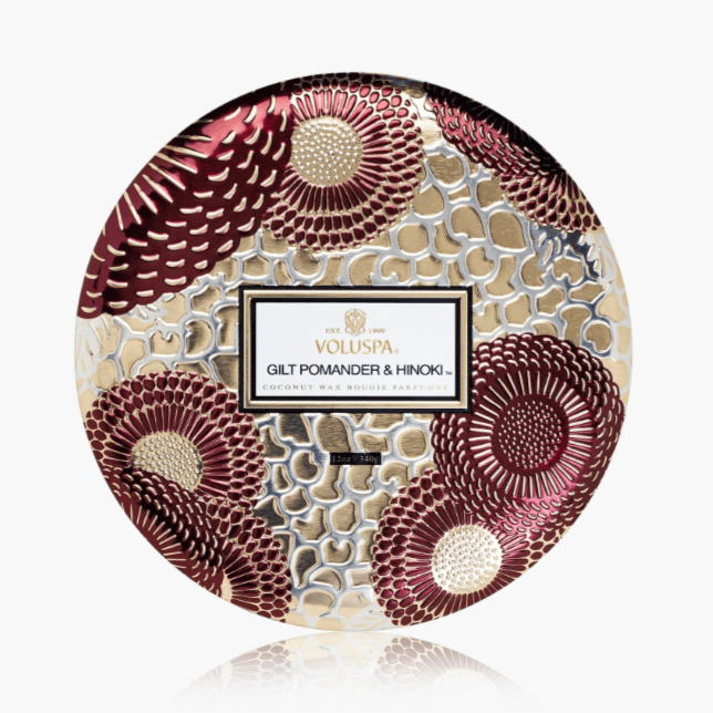 [Voluspa] Gilt Pomander Hinoki 3 Wick Tin Candle - The Pink Pineapple 850