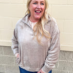 Warmth Whisper Fuzzy Quarter Zip in Tan - The Pink Pineapple 850