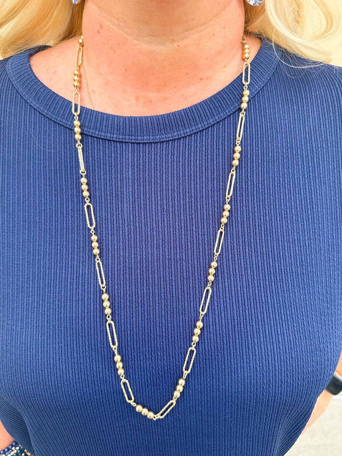 Water Resistant Gold Beaded and Open Oval Chain Necklace - The Pink Pineapple 850