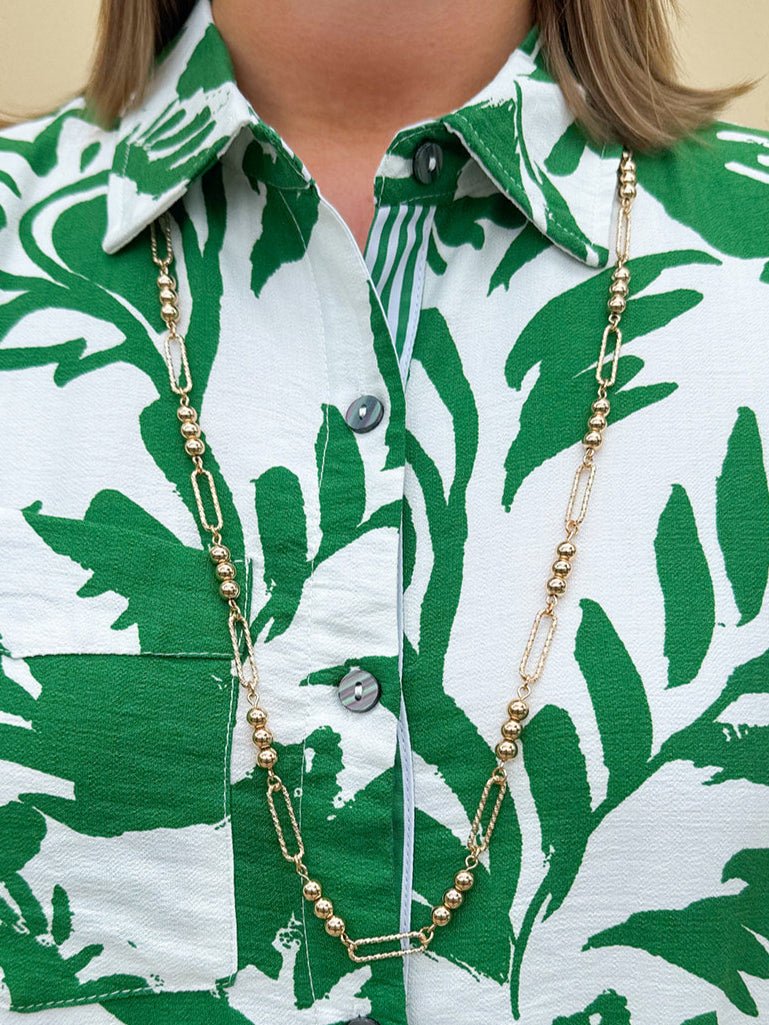 Water Resistant Gold Beaded and Open Oval Chain Necklace - The Pink Pineapple 850