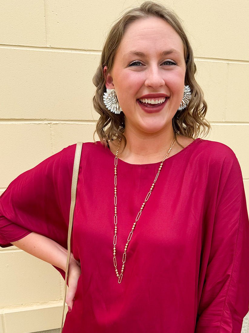 Water Resistant Gold Beaded and Open Oval Chain Necklace - The Pink Pineapple 850