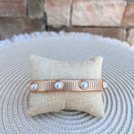 Water Resistant Ribbed Gold Stretch Bracelet with Pearl Accents - The Pink Pineapple 850