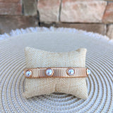 Water Resistant Ribbed Gold Stretch Bracelet with Pearl Accents - The Pink Pineapple 850