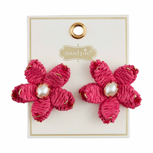 Mudpie Pink Raffia Flower Earrings