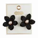 Mudpie Black Raffia Flower Earrings